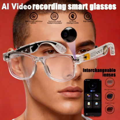 Smart Camera Glasses with Real-Time Translation in 160+ Languages, 1080P HD Video & 4K Motion Recording, Wireless Calling, Magnetic Fast Charging, Wireless, All-in-One Travel/Driving/Office Assistant, Compatible with Smartpho