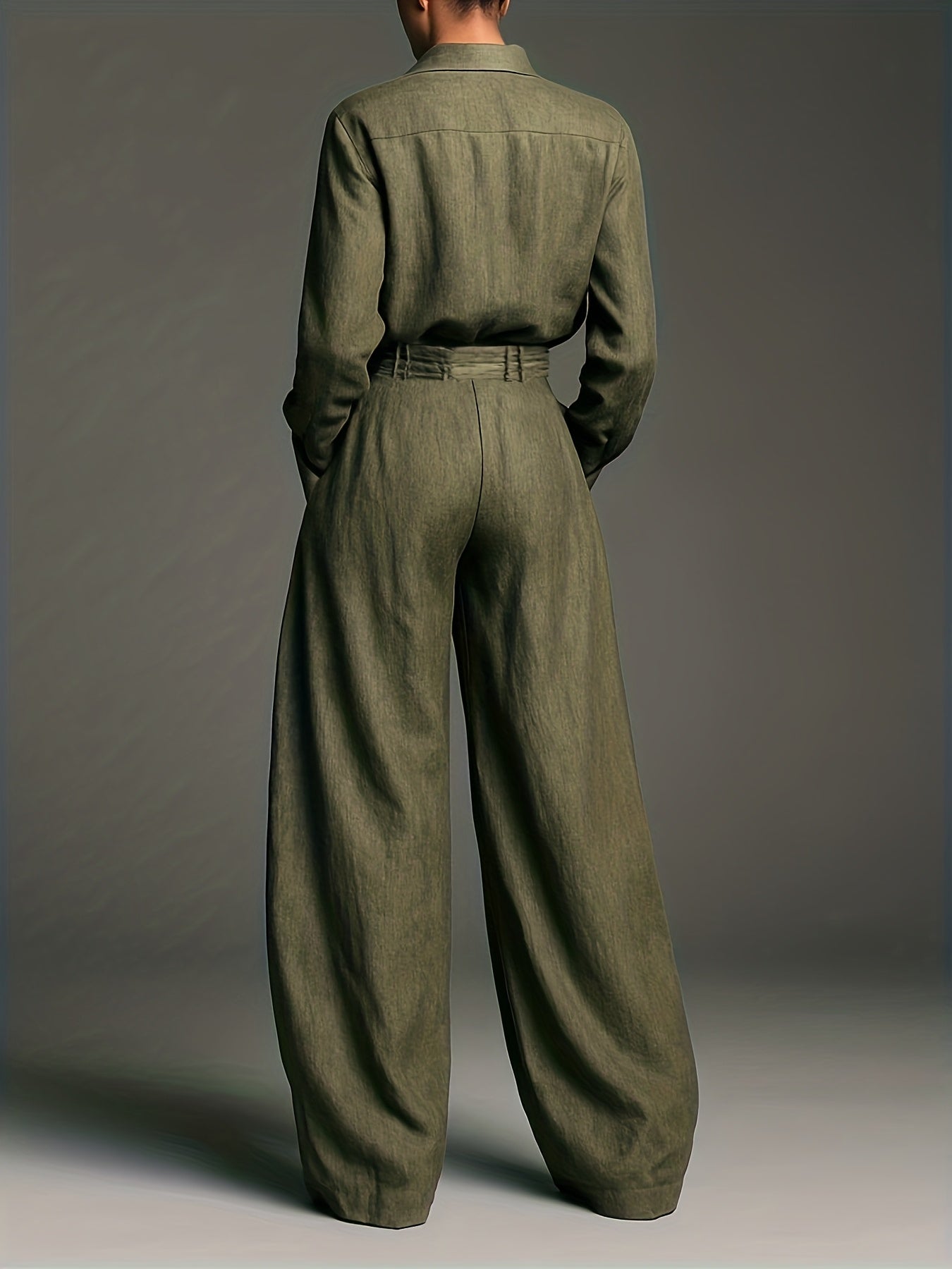 Early Autumn Women'S Fashion Two-Piece Set | Solid Color Shirt and Pants with Casual Style and Fake Buttons Detail