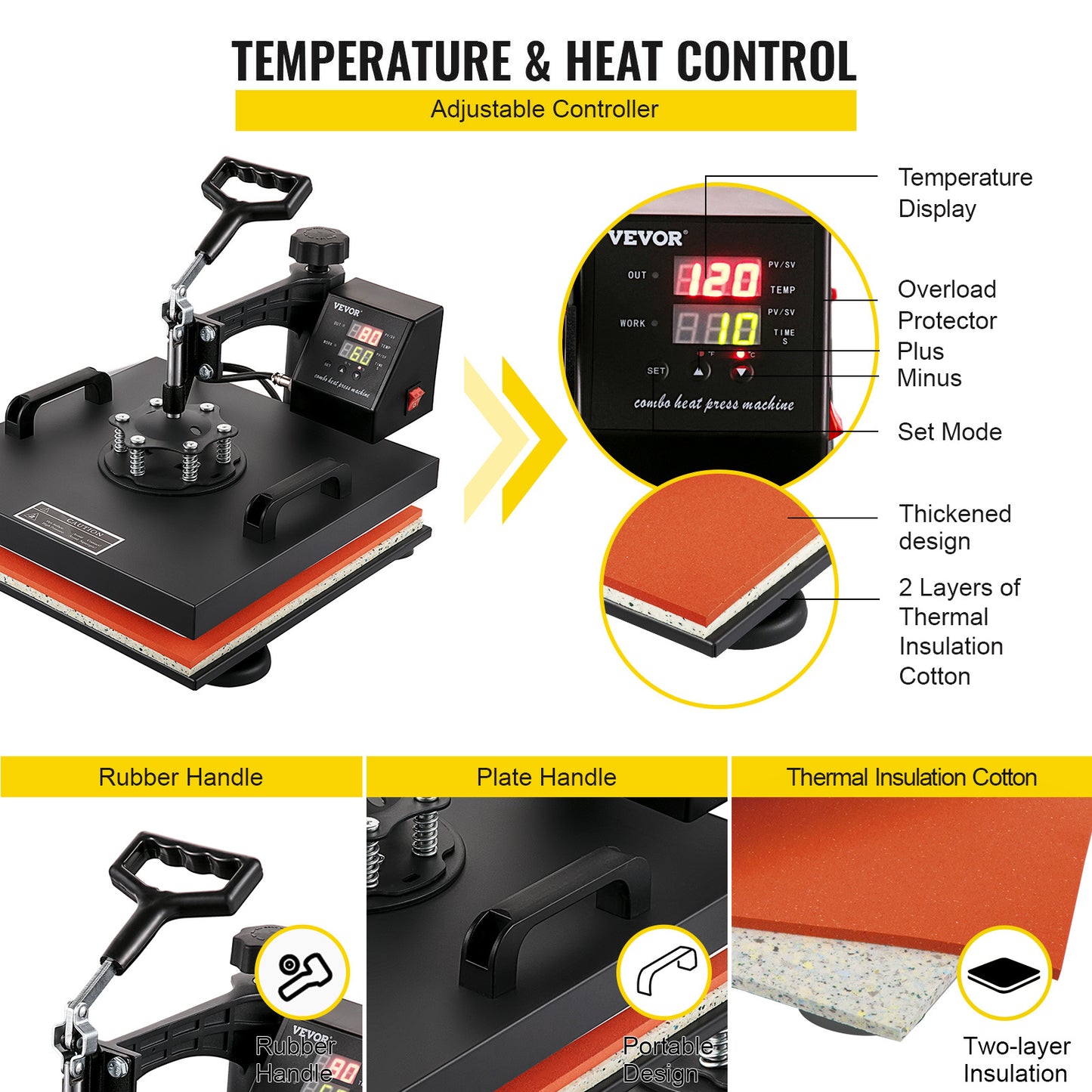 VEVOR Heat Press 15x15 Inch 8 in 1 Heat Press Machine Digital Multifunctional Sublimation Heat Transfer Machine Dual LED Display 360 Degree Rotation Swing Away for Printing T Shirts Hat Mug Cap Plate