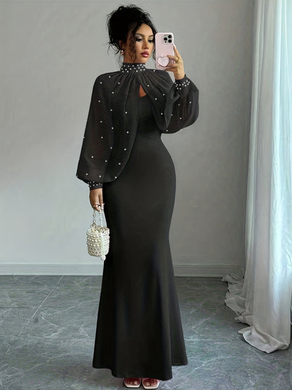WY251221079 Elenzga New Elegant Mature Charm Evening Gown, Graceful and Gentle, Dreamy Pink, Hand-beaded Long Sleeve Top, Elegant Mermaid Fit Strapless Dress Set, Spring/Summer Women's Wear