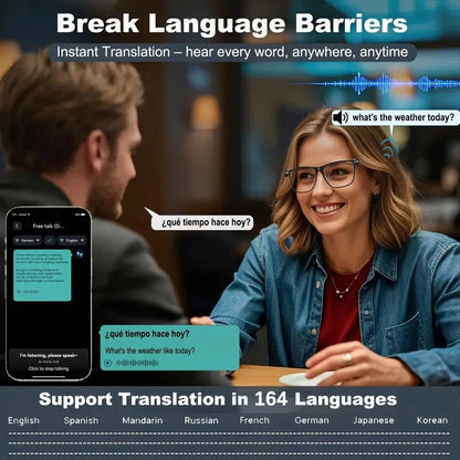 AI Smart Glasses, Smart Glasses with 164 Languages Real-time Translation Support, AI Chat Deepseek R1 And Gemini-2.5 System, Built-in Microphone And Speaker, Calls Music Playback And Hands-Free Calling, Physical Color Changin