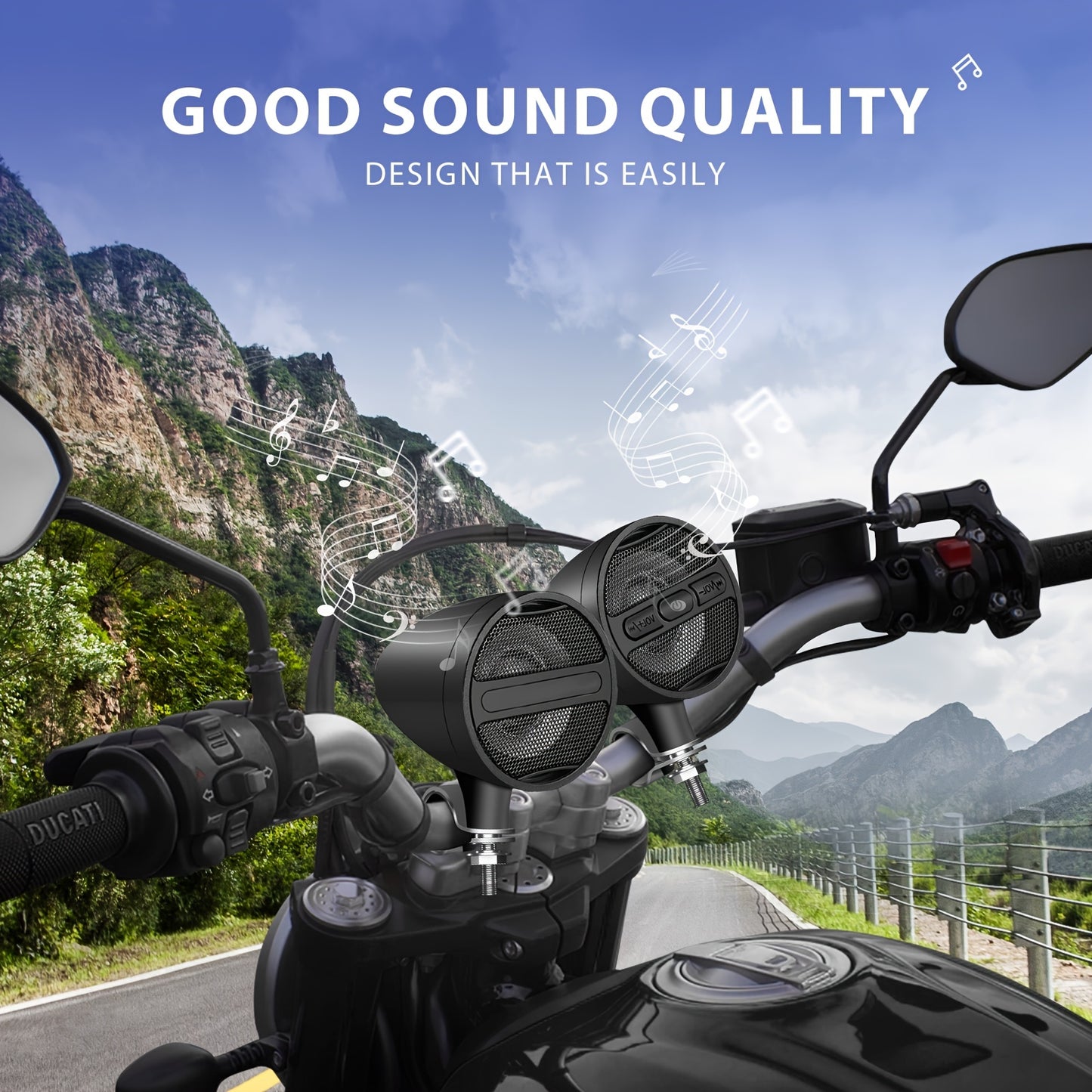 Motorcycle Speakers Waterproof Wireless Motorcycle Audio Stereo Speaker System with USB AUX Mp3 Music Player Fit for 1'' to 1.3'' Handlebar