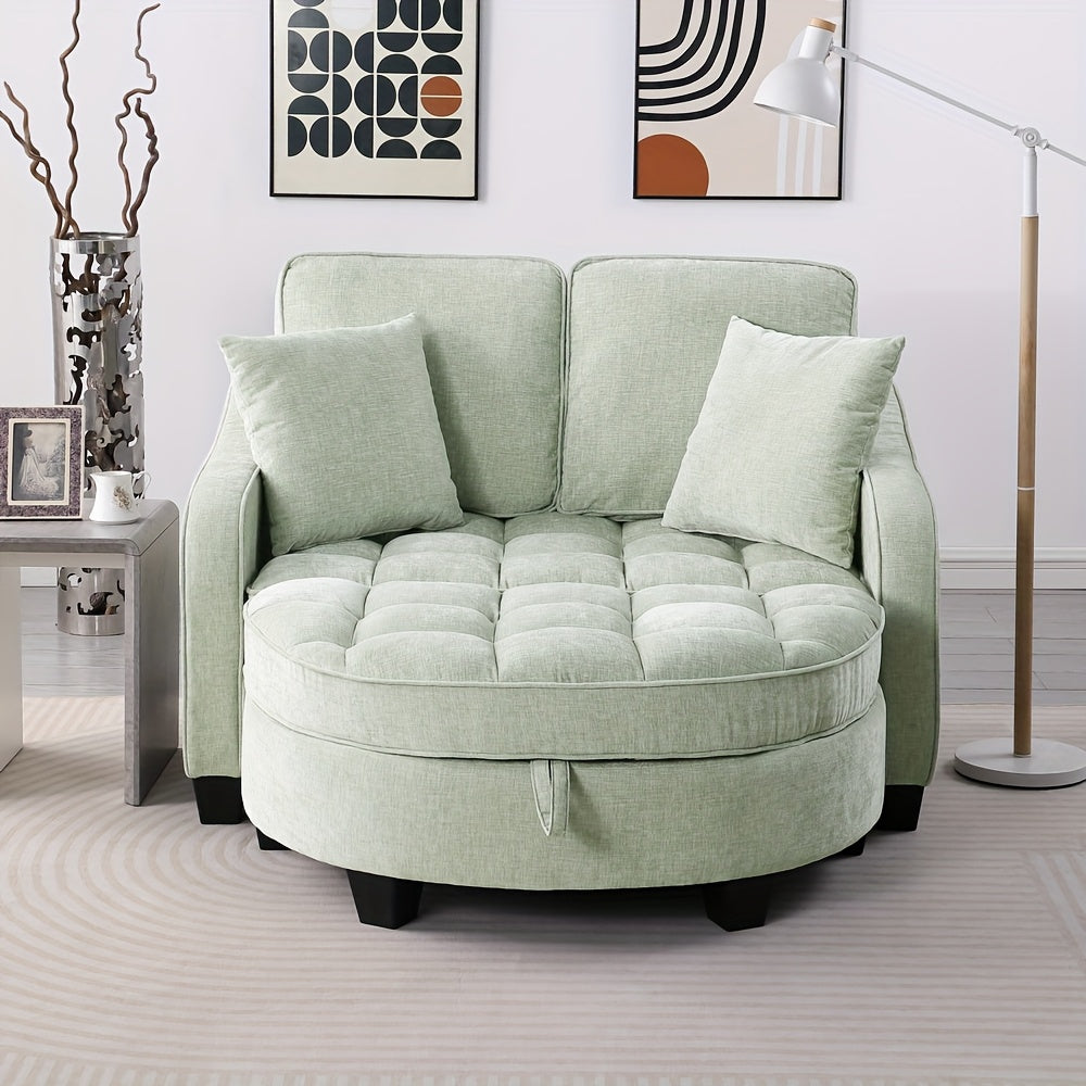 Modern Green Chaise Sofa Bed with Storage Footrest & Cushions - Space-Saving Convertible Couch, Foam-Padded Cushioning, Engineered Frame, Easy Assembly for Small Apartments, Living Room & Bedroom Furniture