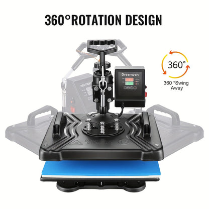 8in 1 Heat Press Machine Multifunctional, 15"x12" T Shirt Press Machine, 360° Rotation Shirt Press Machine Sublimation Heat Transfer for T Shirts Mug Hat Plate