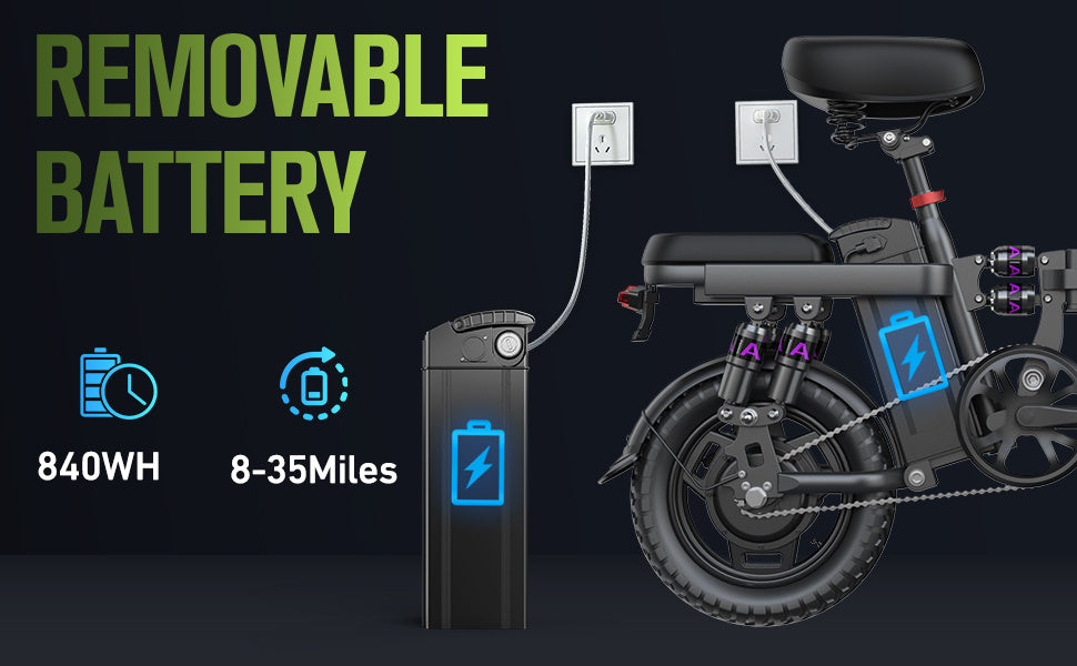 Hisent 740W Folding Electric Bike Is Suitable for Both Adults And Teenagers.14" Tires, 740W Brushless Motor, 48V 6A/10A/15A/17.5A Lithium Battery, Range Of 8-35 Miles, Multiple Shock Absorbers, Alloy Steel Frame, LCD Display