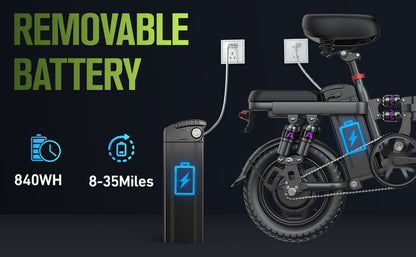 Hisent 740W Folding Electric Bike Is Suitable for Both Adults And Teenagers.14" Tires, 740W Brushless Motor, 48V 6A/10A/15A/17.5A Lithium Battery, Range Of 8-35 Miles, Multiple Shock Absorbers, Alloy Steel Frame, LCD Display
