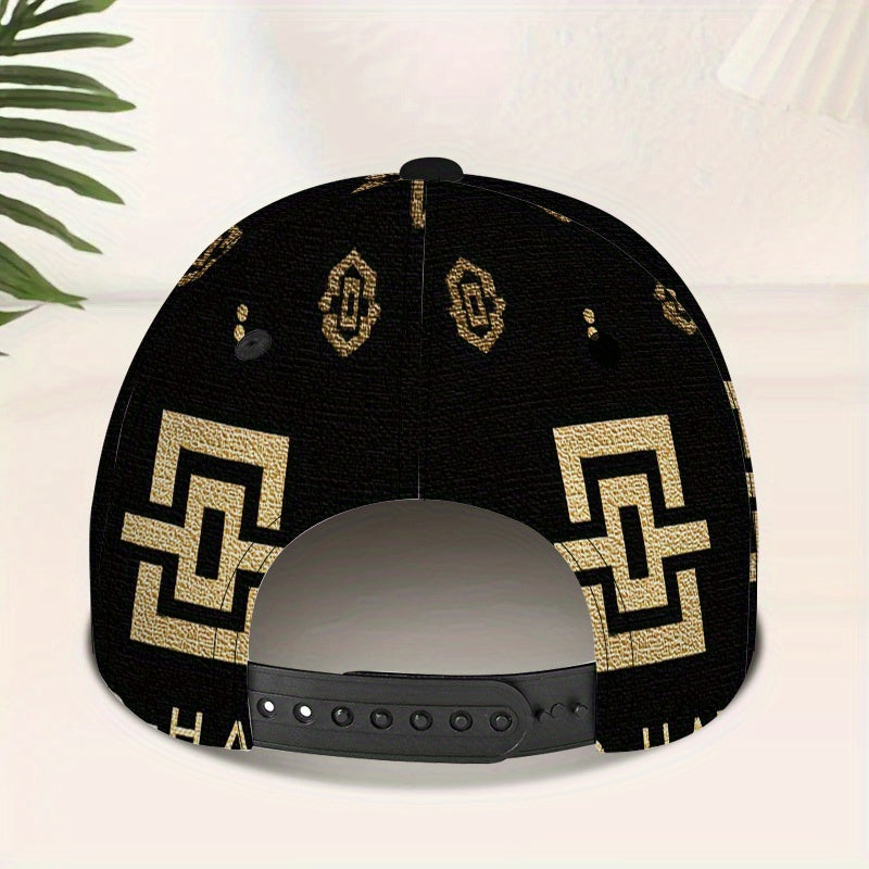 1pc 2D Thanksgiving Elegant Golden Pattern Print Baseball Cap - Full-Body Polyester Hat with Bold Vibrant Design, Ideal for Streetwear, Sports & Outdoor Running., Casual Wear, Streetwear Fashion, Trendy Headwear, Durable Fabr