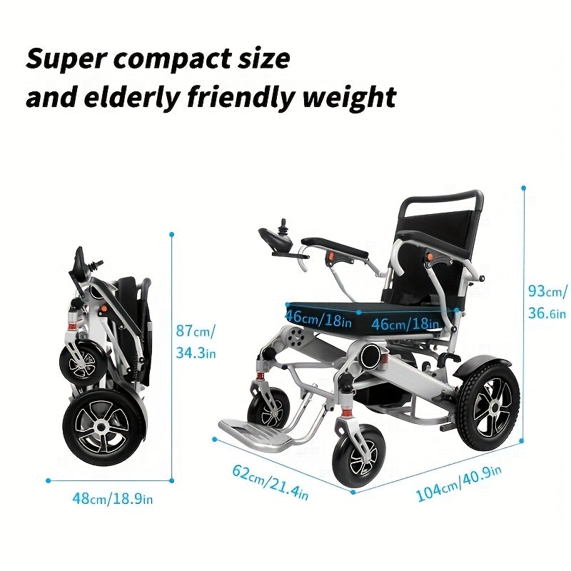 Lightweight And Foldable Electric Wheelchair, Senior Citizen Mobility Scooter. The Whole Vehicle Only Weighs 39.68/57.32 LB And Can Be Folded With Just One Click For Convenient Storage.