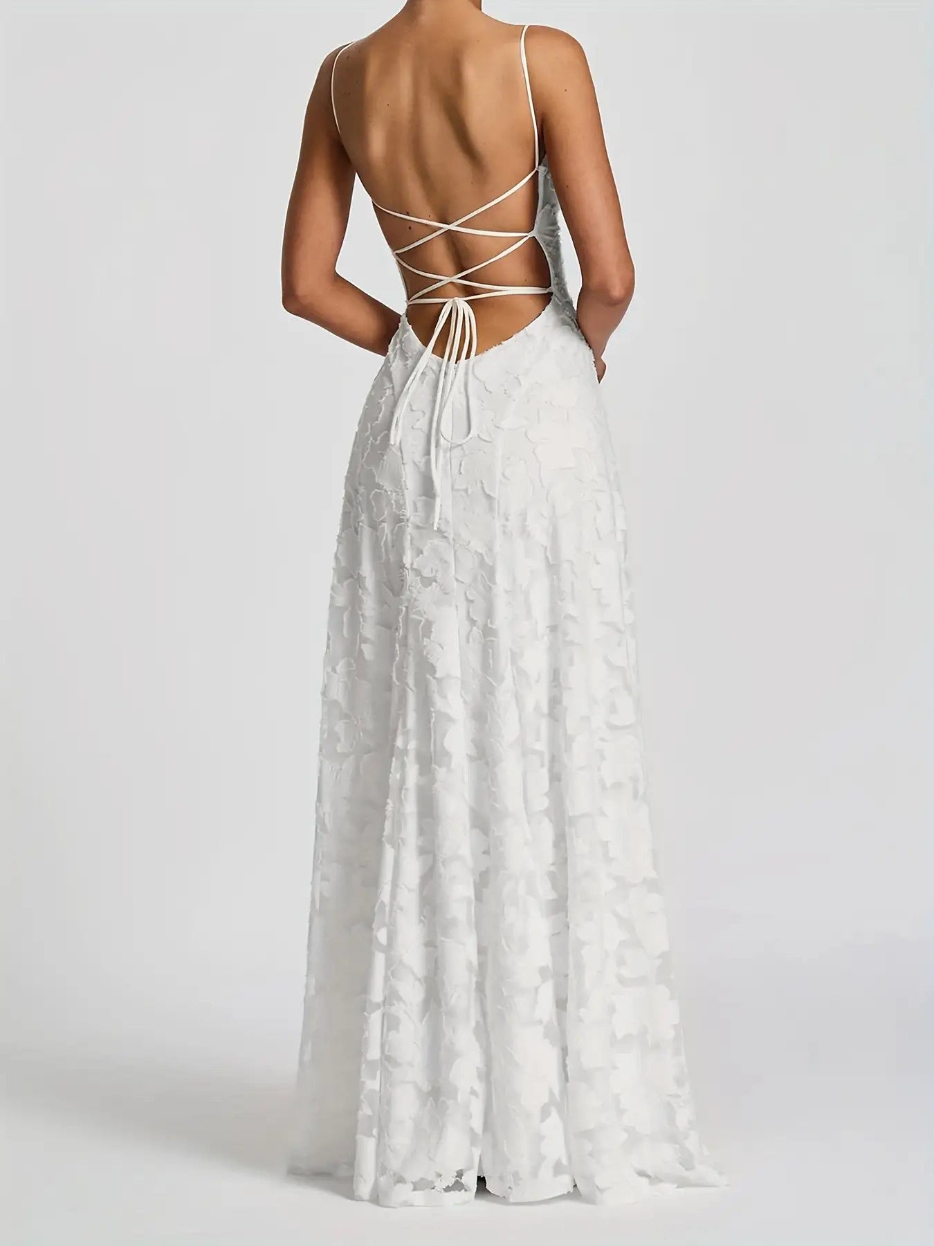 Chic And Alluring White Lace Dress with a Backless Design, Perfect for Summer Evening Parties. This Waist-Cinching A-Line Dress Is Flattering And Ideal for Vacations