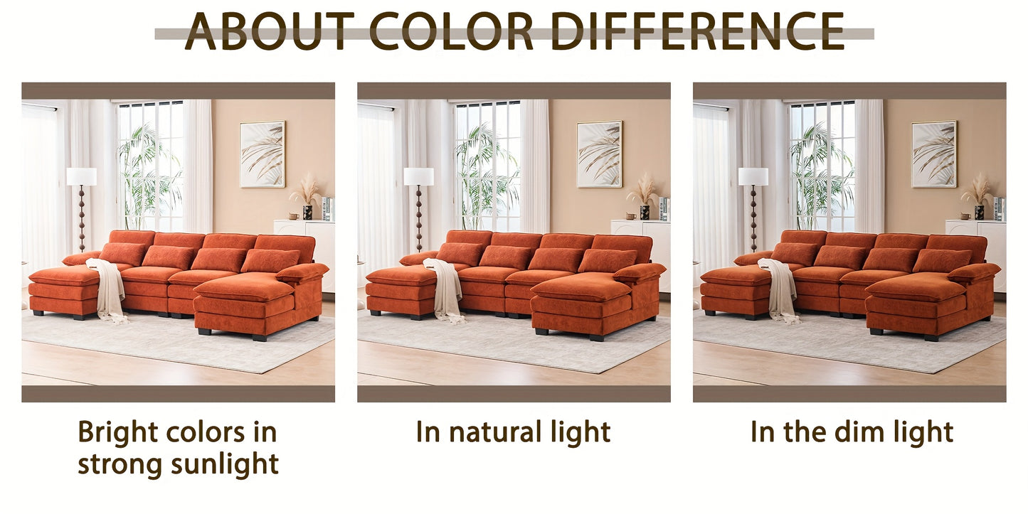 110'' U-Shaped Comfort 4-Seater Cloud Sofa, Modern Deep-Seat Comfort Living Room Sofa, Chenille Fabric