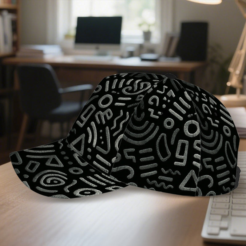 1pc 2D Tribal Doodle Chaos Print Baseball Hat - Full-Body Polyester Snapback Hat with Vibrant Design, Ideal for Running, Sports & Casual Street Fashion., Outdoor Activities, Festival Accessory, Funky Design, Comfortable Fit,