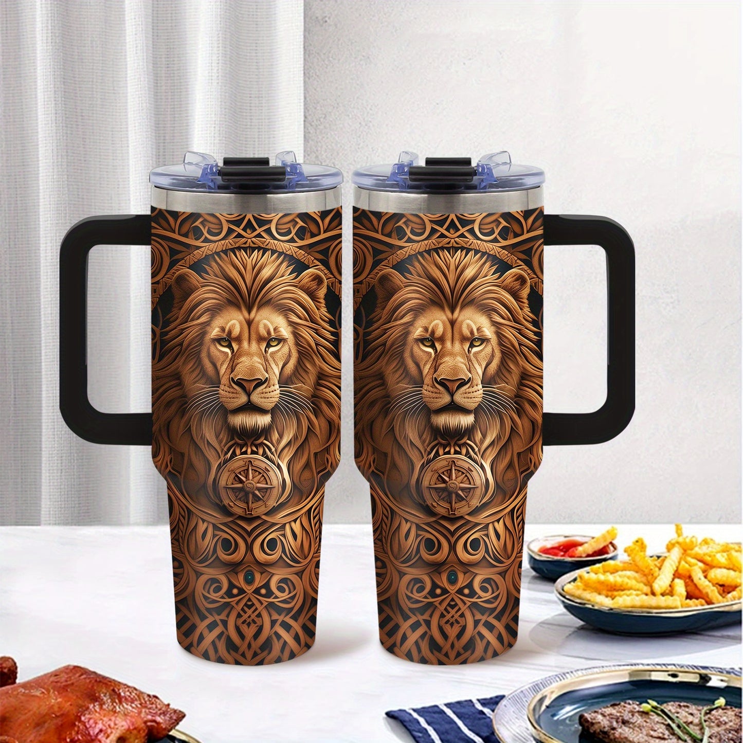 1pc, Humorous Gift, Birthday Insulated Cup, Son, Men'S Best Gift Lion Design Boy, Men'S 40oz Coffee Cup with Handle Lid and Straw, Outdoor, Deal, Outdoor Sports, Sports Water Bottle