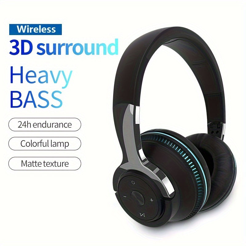 Wireless Headphones, Portable Over Ear Headphones 24 Hours Playtime, With Mic, Clear Calls, FM Radio, Soft-Earpads, LED Light, Support TF Card Play And 3.5MM AUX Cable Wired Connection, Foldable For Travel Home Office Cellpho