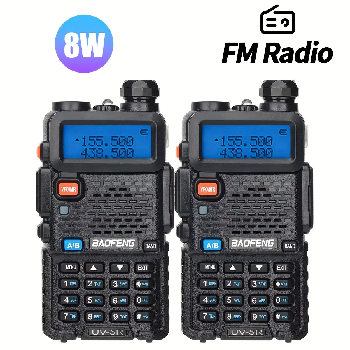 2 Baofeng Walkie Talkies, Handheld Rechargeable Two-way Radio, Long-distance Portable Radio with Speaker Microphone Programming Cable And NA-771 Long Antenna, Suitable for Travel, Survival, Hiking, Cycling, Work, Camping, Fis