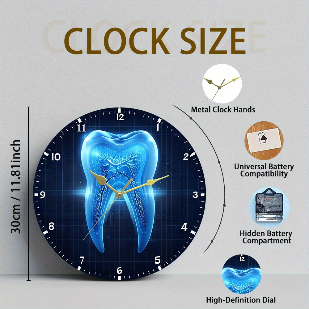 1pc Tooth X-ray Perspective Creative Glass Wall Clock, 11.81-inch Silent Quartz Movement, Non-Luminous Tempered Glass, Tooth Perspective Design, Battery Powered (AA Not Included), Soft Glow Effect, Ideal for Home Decor, Clini