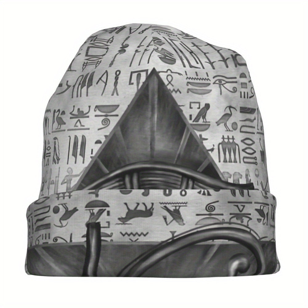 1pc BIIHUDU Unisex Egyptian Eye of Horus Beanie - Funky Style Knit Fabric Hat with Elastane and Polyester, Soft No-Brim Bonnet