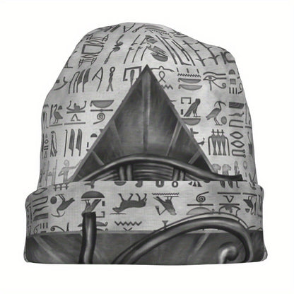 1pc BIIHUDU Unisex Egyptian Eye of Horus Beanie - Funky Style Knit Fabric Hat with Elastane and Polyester, Soft No-Brim Bonnet