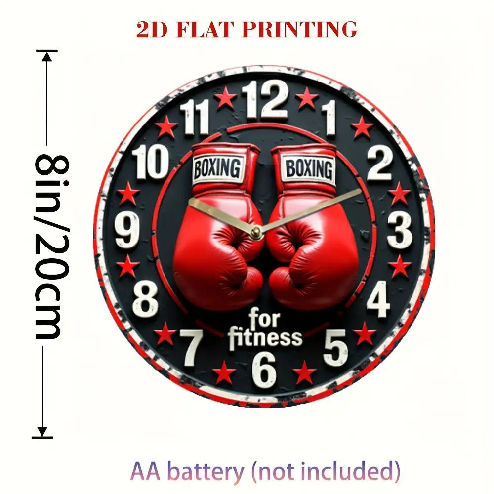 1pc Boxing Theme 2D Flat Silent Wall Clock with Red Glove Design - Quartz Imitation, Perfect for Fitness and Sports Enthusiasts, Living Room, Bedroom or Office Decoration, Bedroom Wall Clock Boxing themed decoration Durable w