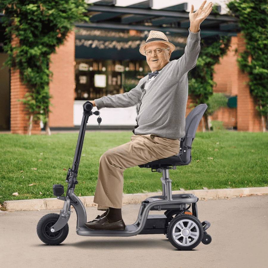 New Arrival- Portable 3-Wheel Electric Mobility Scooter | Lightweight & Foldable | 300lb Capacity | LED Lights | Rotatable Seat | Perfect for Seniors & Adults | Black/Red