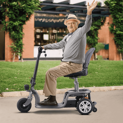New Arrival- Portable 3-Wheel Electric Mobility Scooter | Lightweight & Foldable | 300lb Capacity | LED Lights | Rotatable Seat | Perfect for Seniors & Adults | Black/Red