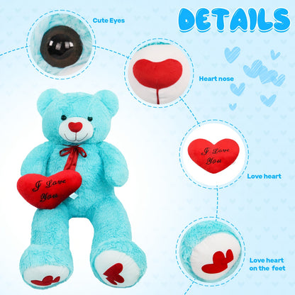 53" Big Teddy Bear Stuffed Animals with Footprints And 14" Heart-shaped Plush Pillow Plush Toy for Girlfriend (White Pink Brown Blue Purple), Stuffed Animals, Huge Stuffed Animal, Small Stuffed Animals, Cuddly Companion, Gift