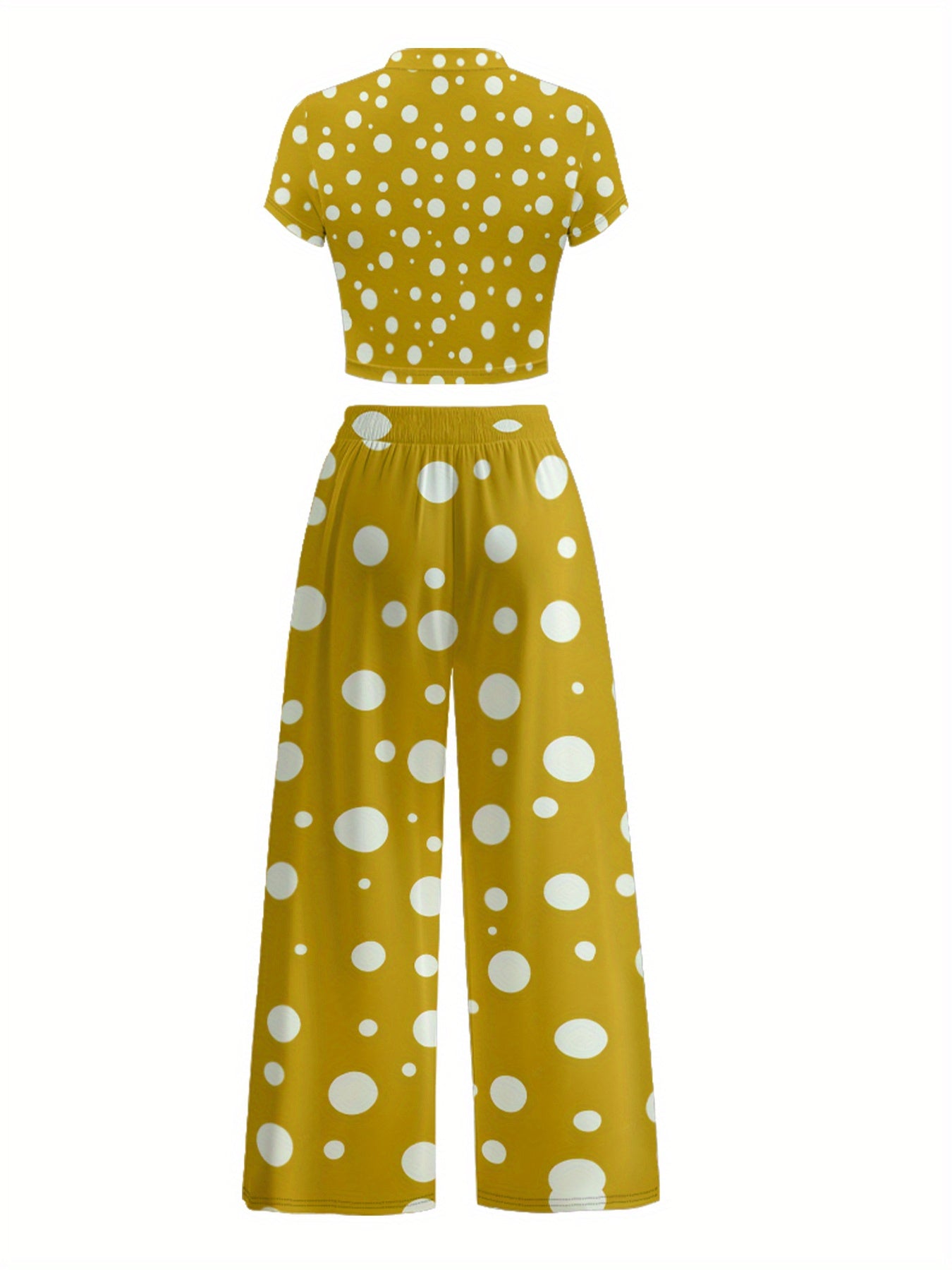 New Round-neck, Cinched Waist T-shirt And Wide-leg Long Pants Set, Crop Top, Short Top, High-end Print Design, Fashion, Breathable Fabric, Suitable For Daily Street Wear, Outdoor, Parties And Gatherings