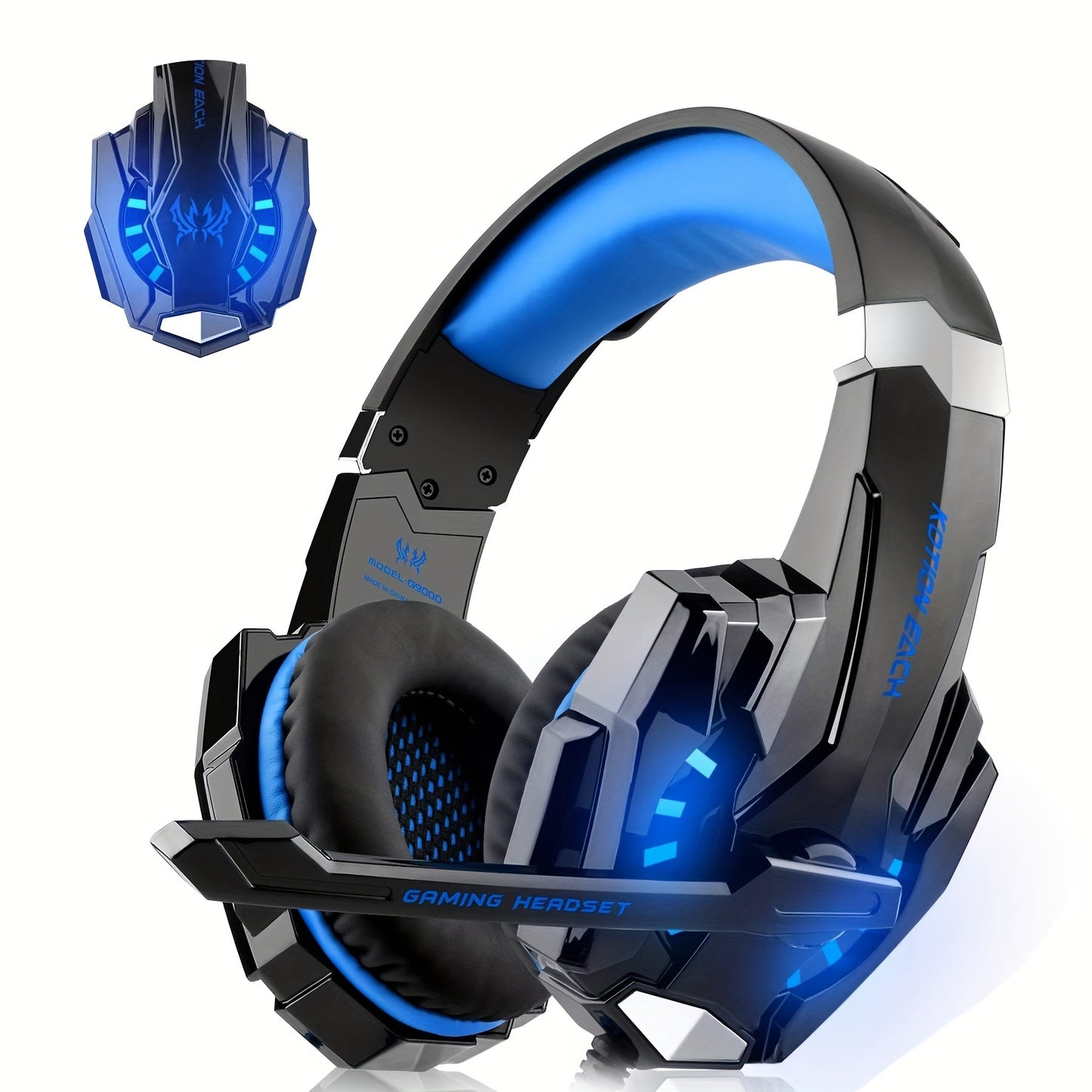 Gaming Headset for PS4 PS5pcs Xbox One Controller, Noise Cancelling Over Ear Headphones with Mic, LED Light, Bass Surround, Soft Memory Earmuffs for Laptop Mac