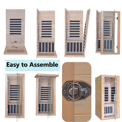 Home Infrared Sauna Room with Graphene Carbon Plate Heater - Canadian Hemlock Wood Cabin, Low-EMF Full-Spectrum, //AUX Stereo & FM Radio, Door & Roof - Portable Indoor Sauna for Spa,