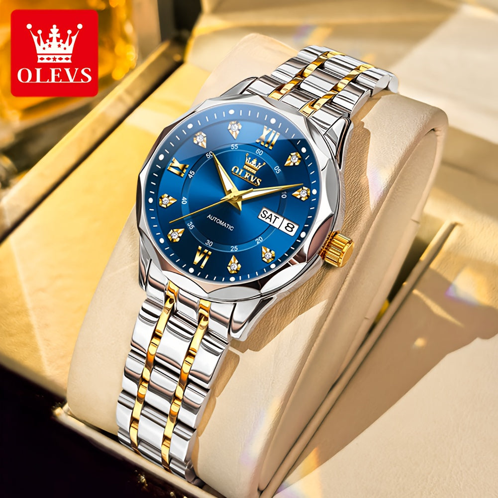 OLEVS Women'S Stainless Steel Automatic Mechanical Watch with Luminous Hands & Chronograph - Golden-Tone Elegant Round Watch, High Quality (Not), Luxury Analog Wristwatch for Women, No Battery/Easy Maintenance, Durable Everyd
