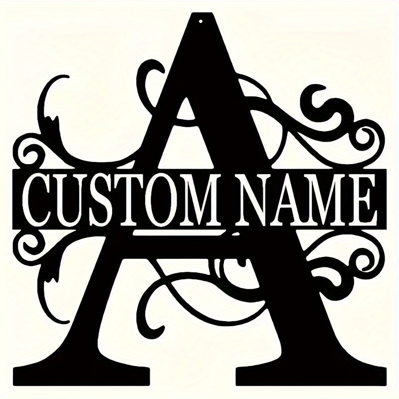 Customized Metal Surname Sign - Personalized Black Art Deco Wall Decor, Reusable Matte Finish, Detachable Pre-pasted Metal Accent - For Home Decor - Suitable for Living Room, Bedroom, Garden, Outdoor Spaces - Unique Gift for