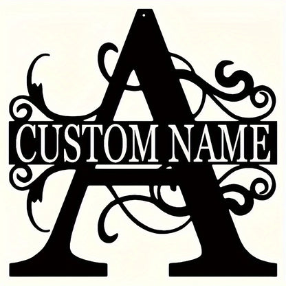 Customized Metal Surname Sign - Personalized Black Art Deco Wall Decor, Reusable Matte Finish, Detachable Pre-pasted Metal Accent - For Home Decor - Suitable for Living Room, Bedroom, Garden, Outdoor Spaces - Unique Gift for