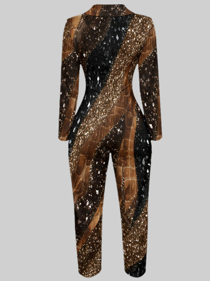 Ladies' Four-Season Long-Sleeved Sexy Jumpsuit | Front Zipper Design, Light Style, Fashionable Full-Print, Perfect for Daily Outings and Casual Wear, Fashionable and Sexy Outfit