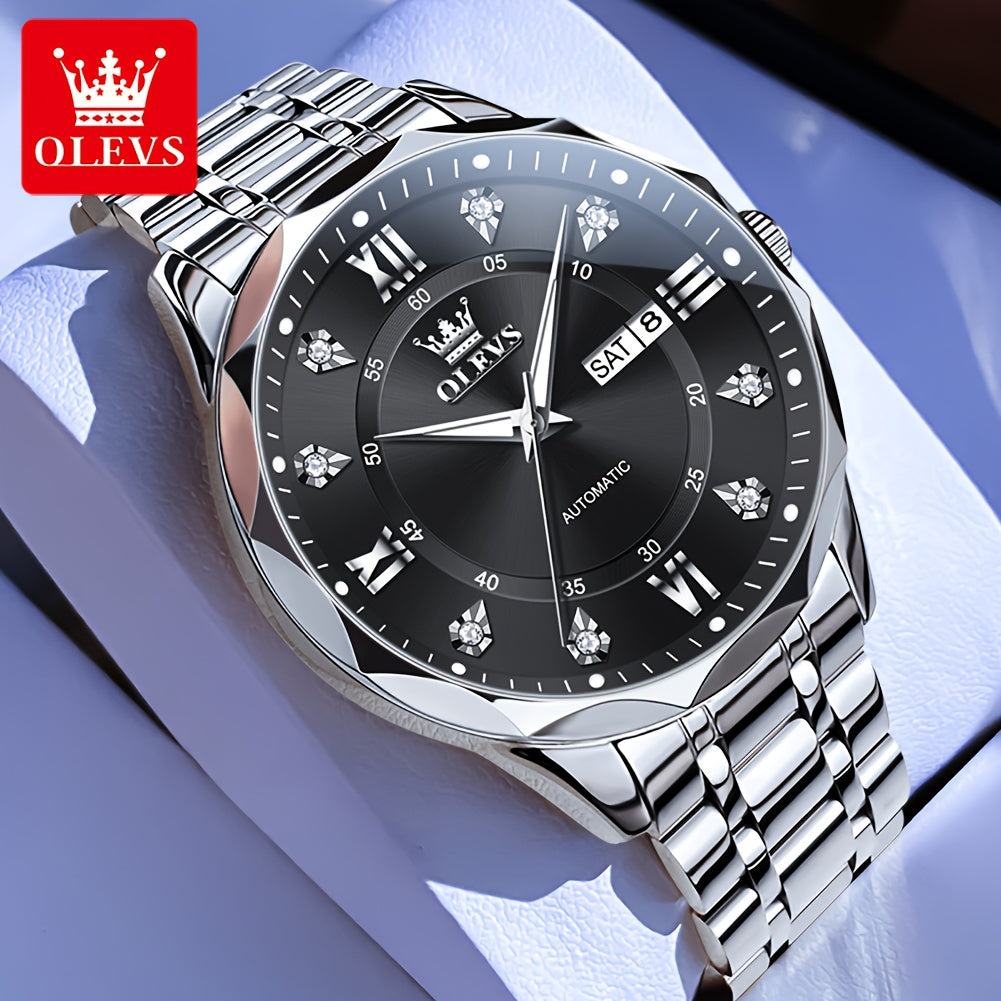 OLEVS Luminous Stainless Steel Automatic Mechanical Watches for Men Brand New Luxury Original Business Golden Men's Wrist Watches Classic Trend Best Selling High Quality Men's Watches,  Classic Design, Premium Materials, Gift