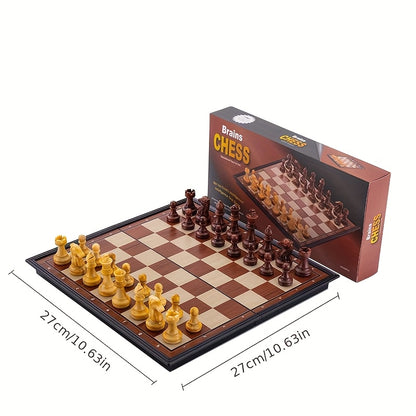 10.6 Inch Magnetic Chess Set Folding Portable - Travel Game for Inches Foldable Magnetic Chess Set - Travel-Friendly Educational Toy for Kids Adults, Fun Indoor Outdoor Activity, Christmas Gift, Holiday Gift, Interactive Game