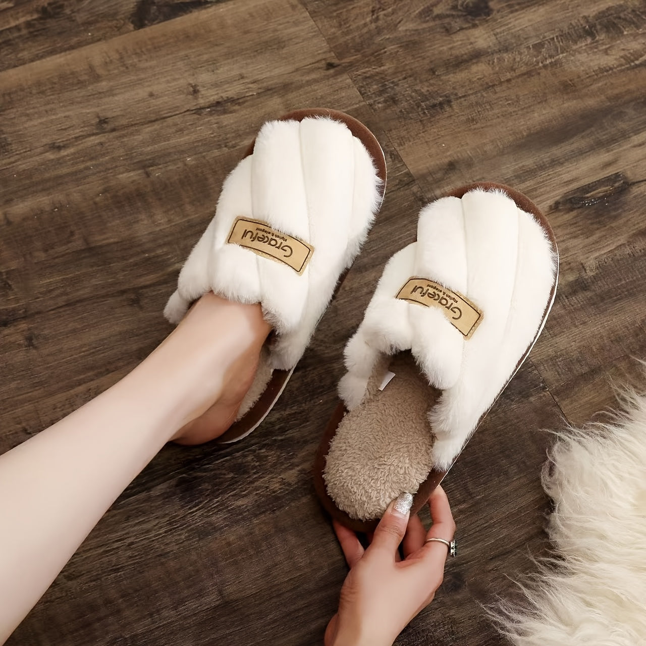 Women's Winter Plush House Slippers - Cozy Indoor/Outdoor Moccasins with Soft & Non-Slip PVC Sole, Beige/Black/Pink/Brown/ - Cushioned Warmth for Home, Hotel, Spa - Easy-Care Fabric Upper (No Maintenance)