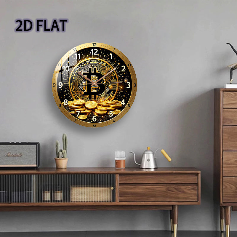12-Inch Bitcoin Cryptocurrency Glass Wall Clock - Silent Quartz Movement with Golden ₿ Symbol & Circuit Board Design, Modern Minimalist Crypto Decor for Home Office, Bitcoin Price Display, Durable Glass Face (AA Battery Not