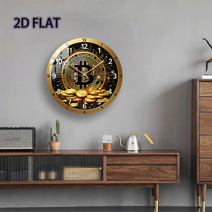 12-Inch Bitcoin Cryptocurrency Glass Wall Clock - Silent Quartz Movement with Golden ₿ Symbol & Circuit Board Design, Modern Minimalist Crypto Decor for Home Office, Bitcoin Price Display, Durable Glass Face (AA Battery Not