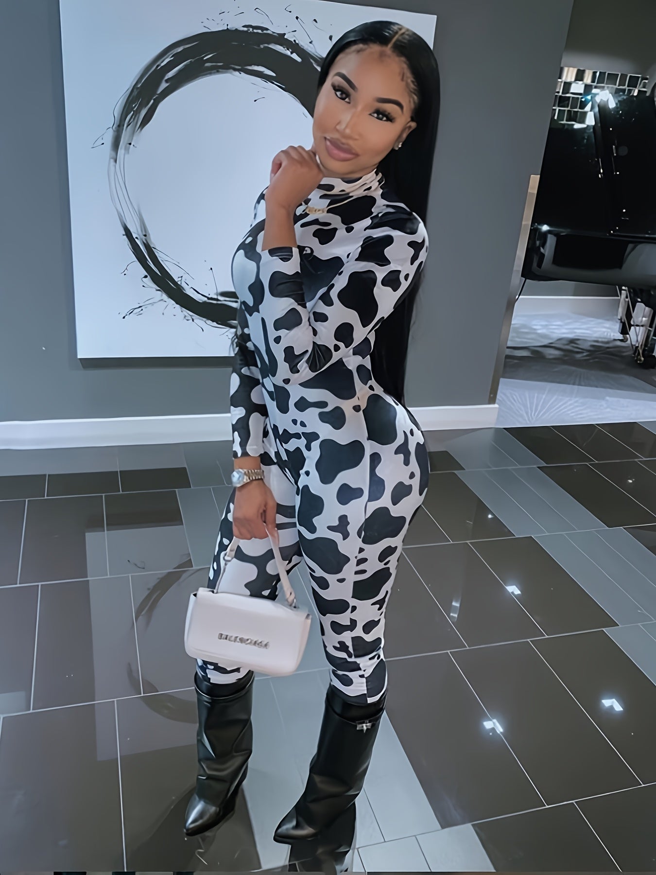 Women'S Camouflage Print Long Sleeve Jumpsuit with V-Neck, Button Detail, and Wide-Leg Pants - Casual All-Season Home & Casual Attire, Jumpsuit for Women, Comfortable Fashion, Stylish Button Detail