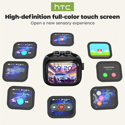 HTC NE40 Rotary Screen TWS Translator Buds Wireless 6.0 134-Language Face-to-Face Simultaneous Interpretation 48h Total Battery & 10-min Fast Charge LED Full-Color Touch Dial HiFi Audio-Travel-Call Ready Black And Grey