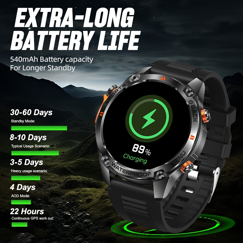 GPS smart watch for all kinds of outdoor sports, ultra-clear AMOLED screen, alloy frame, with compass, barometer, 5ATM High Quality, HD call, information push, health monitoring, 100 sports tracking, compatible with Android a