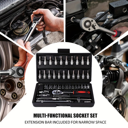 43/50pcs, 3/8-inch Drive Impact Socket Set, 6-point Standard Metric (8-22mm) & SAE (5/16-3/4 Inches), CR-V Steel Sockets With Adapter And Ratchet Handle, Exquisite Gift