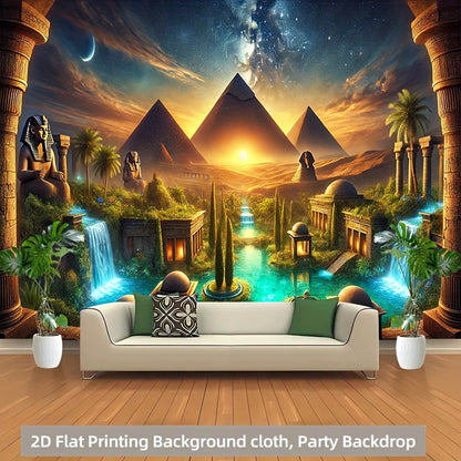 2D Flat, 1pc Egyptian Pyramid and Oasis Polyester 71x91 Inch Party Banner - No Power Needed, Easy to Hang Backdrop for Living Room, Bedroom, Office, Outdoor Durable Wall Decor, Garden Decoration, Home Decoration, Event Decora