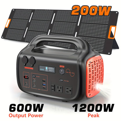 300W/600W/1000W+200W Solar Panel Portable Power Station, 1075Wh Backup Lithium Battery, 120V/1000W AC Outlet, Solar Generator For Home, RV, Outdoor, Camping And Emergencies Use