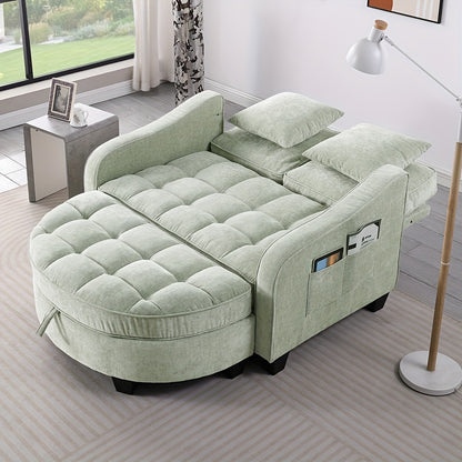 Modern Green Chaise Sofa Bed with Storage Footrest & Cushions - Space-Saving Convertible Couch, Foam-Padded Cushioning, Engineered Frame, Easy Assembly for Small Apartments, Living Room & Bedroom Furniture
