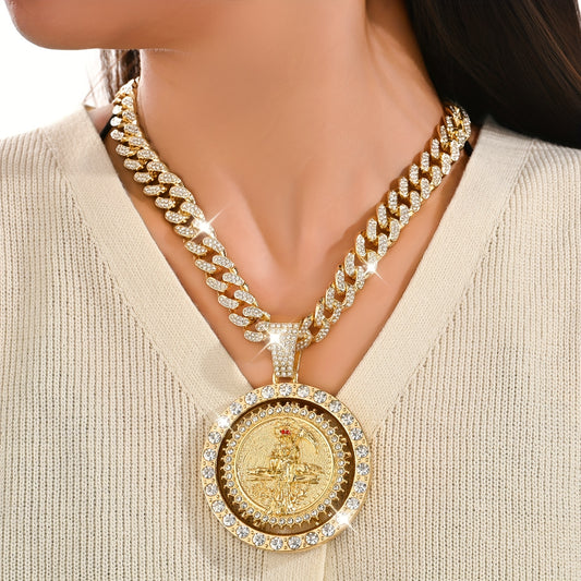 Stylish Golden Death Pendant Necklace, Heavy 14K Gold Plated 14K Gold Plated Plated Plated Rotating Award Cuban Chain Design, Religious Jewelry Trendy Streetwear / Unisex Gift for Men and Women, Jewelry For Men, Pendant Neckl
