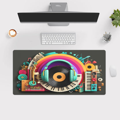 1pc XXL Music Headphones & DJ-Themed Gaming Desk - Non-Slip Rubber Base Large Computer Mouse Pad with Vinyl Record, Sound Mixer & DJ Equipment Design for Office, PC, Laptop - Ideal for Musicians & Audio Engineers