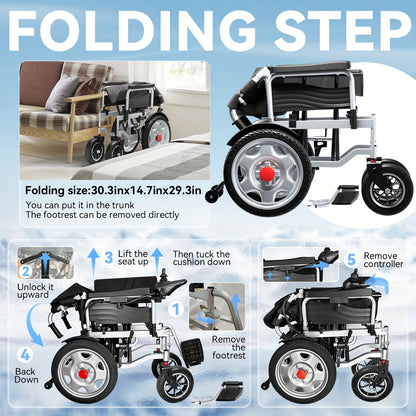 Foldable Electric Wheelchair Exclusively For Elderly -70-Pound Design For Effortless Carrying, Ideal For Seniors. Equipped With Electromagnetic Brakes For Secure Slope Stops And 15-Km Long-Range Battery For Extended Outings.