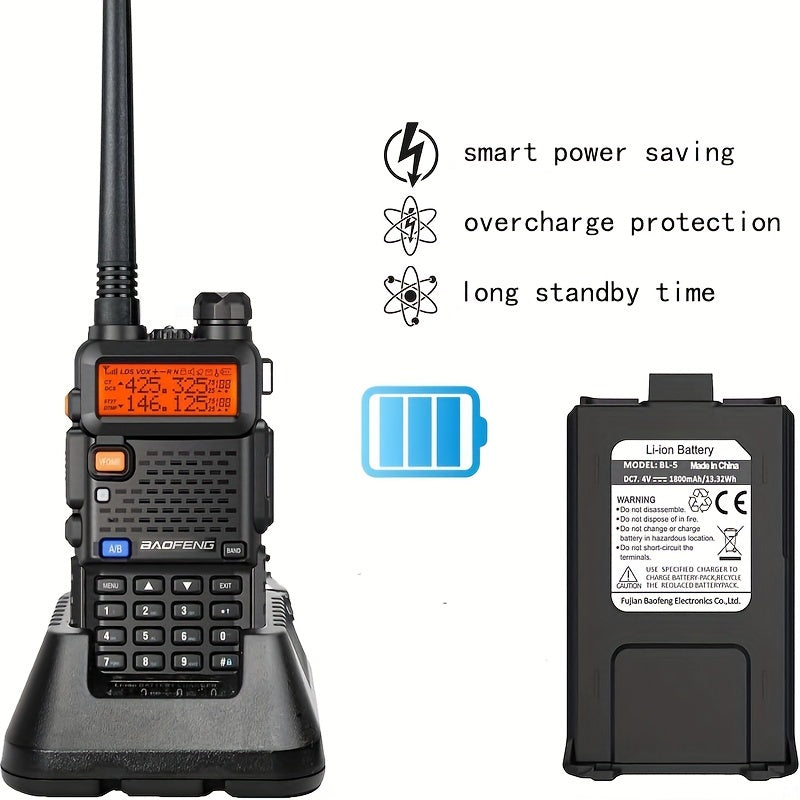 2 Pack BAOFENG Two-Way Radio Long Range Ham Radio Walkie Talkie with D15 High-Gain Antenna, UHF/VHF Handheld Transceiver,, 136-174MHz & 420-520MHz for Outdoor, Camping, Emergency, Ham Operators (Black), Off Grid Communication