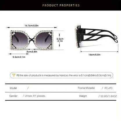 Oversized Square Luxury Rhinestone Fashion Party Photo Glasses for Women - Sparkling Light Blocking & -Eye Strain, Wide Frame Statement Glasses for Night, Prom, New Year'S Eve, Photo Shoots - Stylish Party