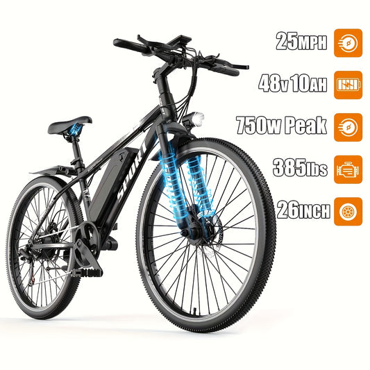 This 26-Inch Electric Bike Features a 48V 10AH Removable Battery, a Peak Power Motor of 749W, a Range of Up to 45 Miles, a Maximum Speed of 24MPH, And 7-Speed Settings for Smoother Rides. It Makes a Perfect Gift Option.